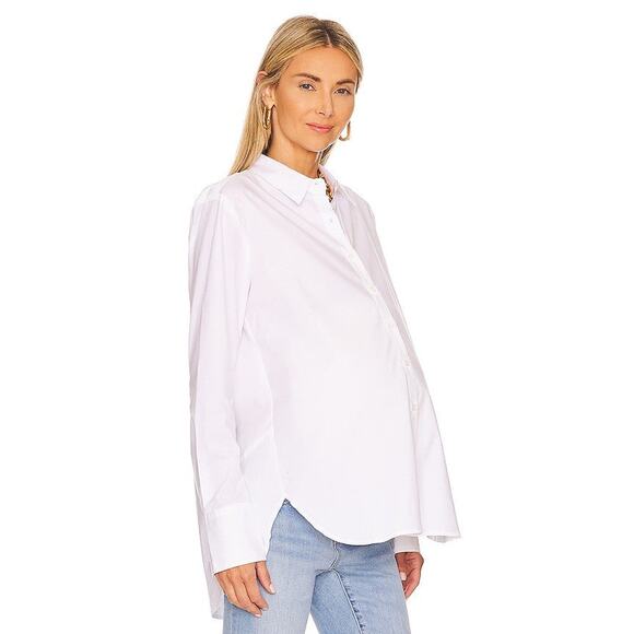 Hatch The Classic Long Sleeve Button Down Maternity Shirt White - S - Picture 2 of 4